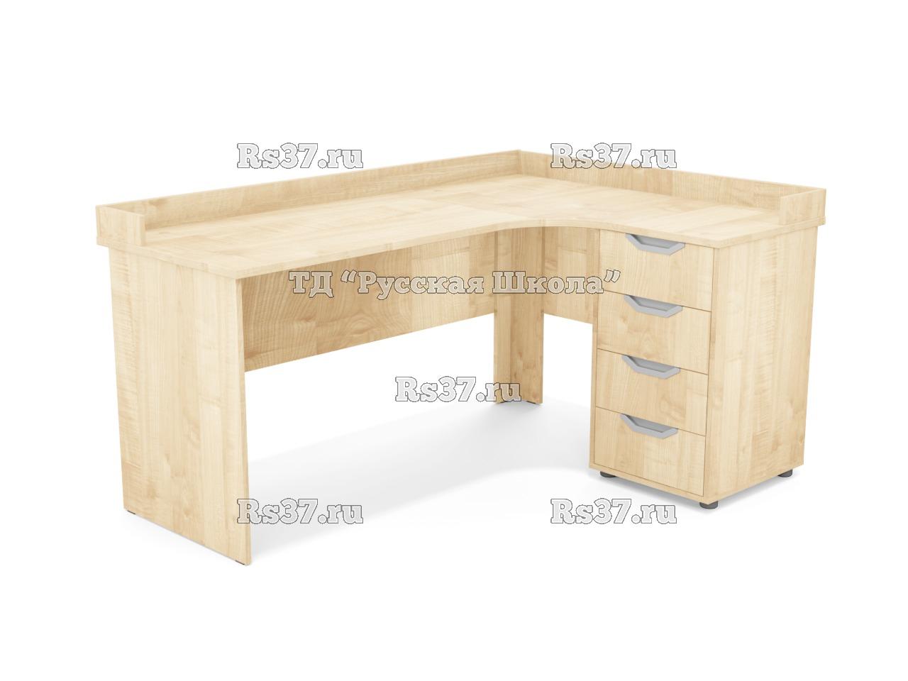 Стол угловой ЛОФТ с приставной тумбой 4 ящика, с бортом (ст. Клён, кр. Клён), ручки «Соты»