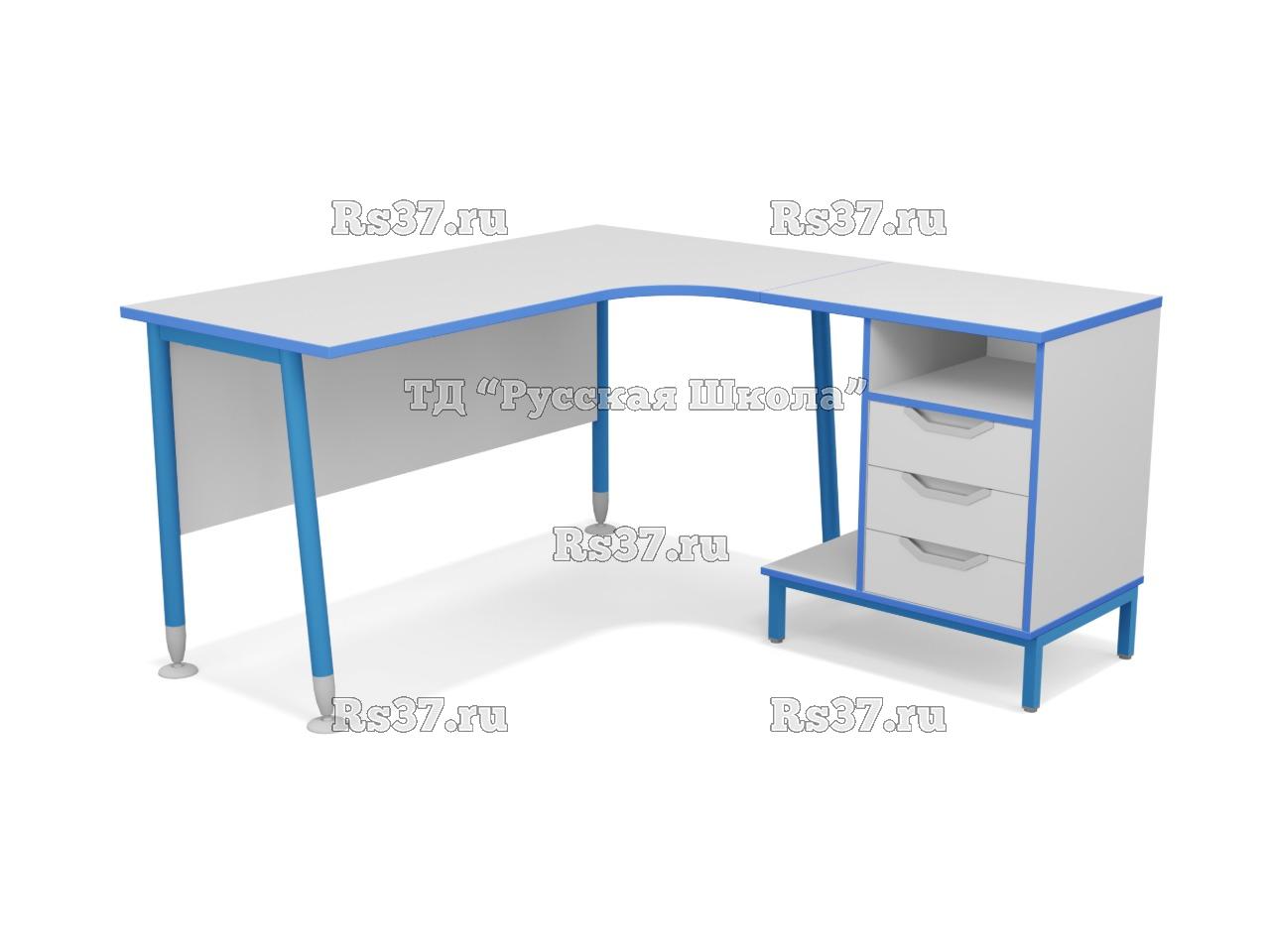 Стол угловой ЛИГА 17 с тумбой и подставкой для системного блока (ст. Серая, мк. Голубой)