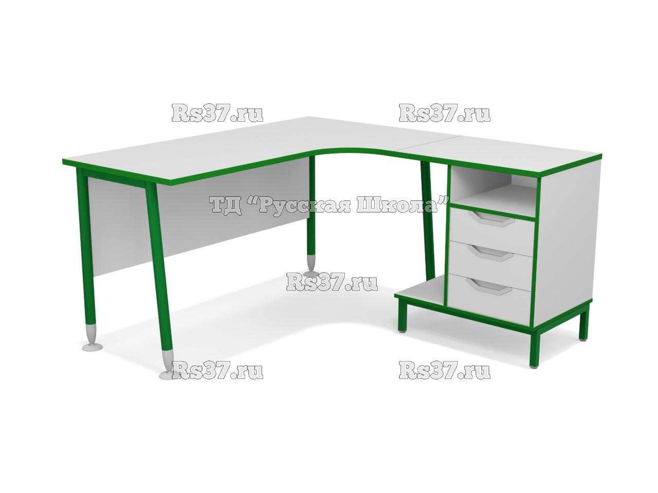 Стол угловой ЛИГА 17 с тумбой и подставкой для системного блока (ст. Серая, мк. Зелёный)
