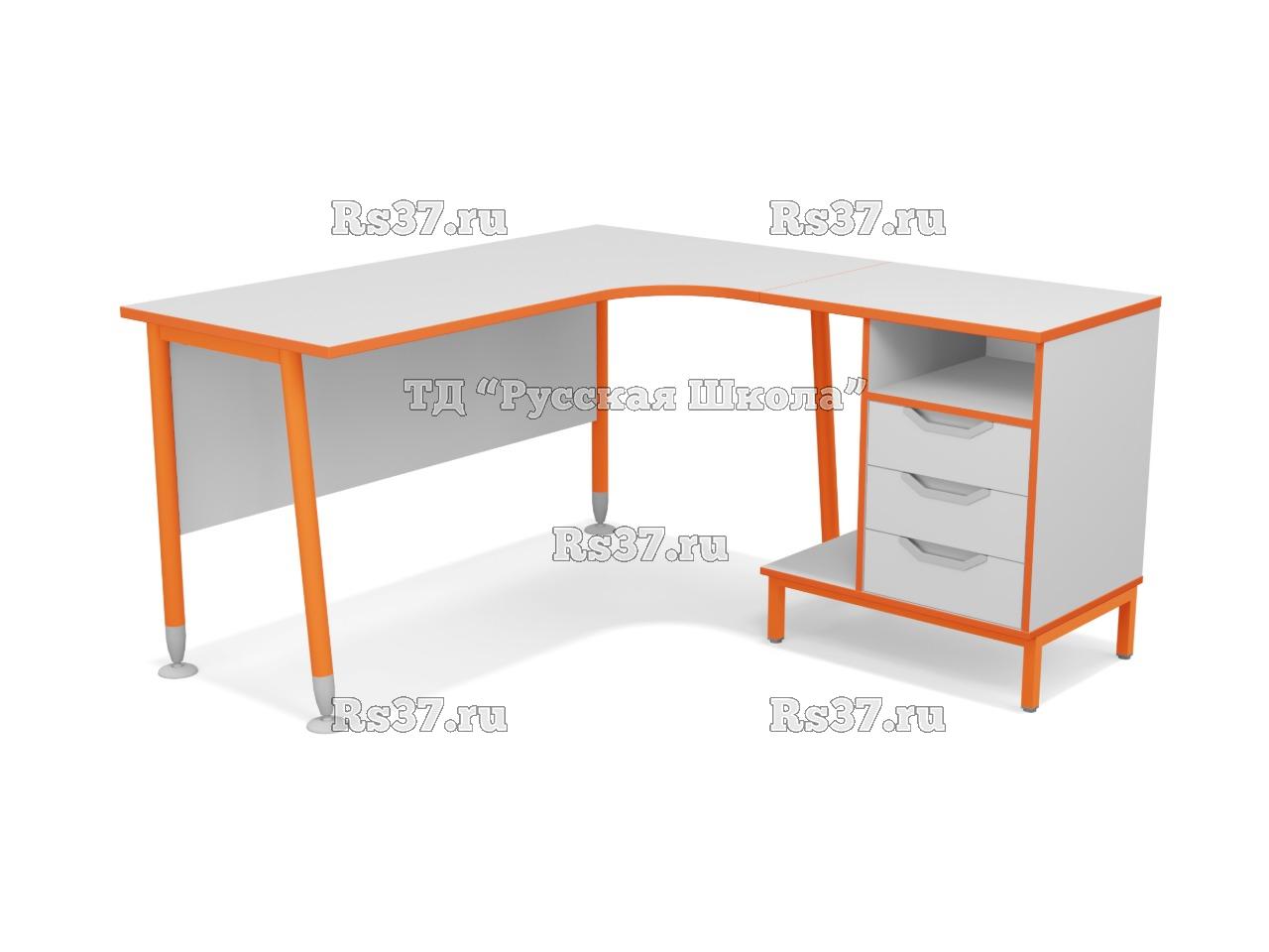 Стол угловой ЛИГА 17 с тумбой и подставкой для системного блока (ст. Серая, мк. Оранжевый)