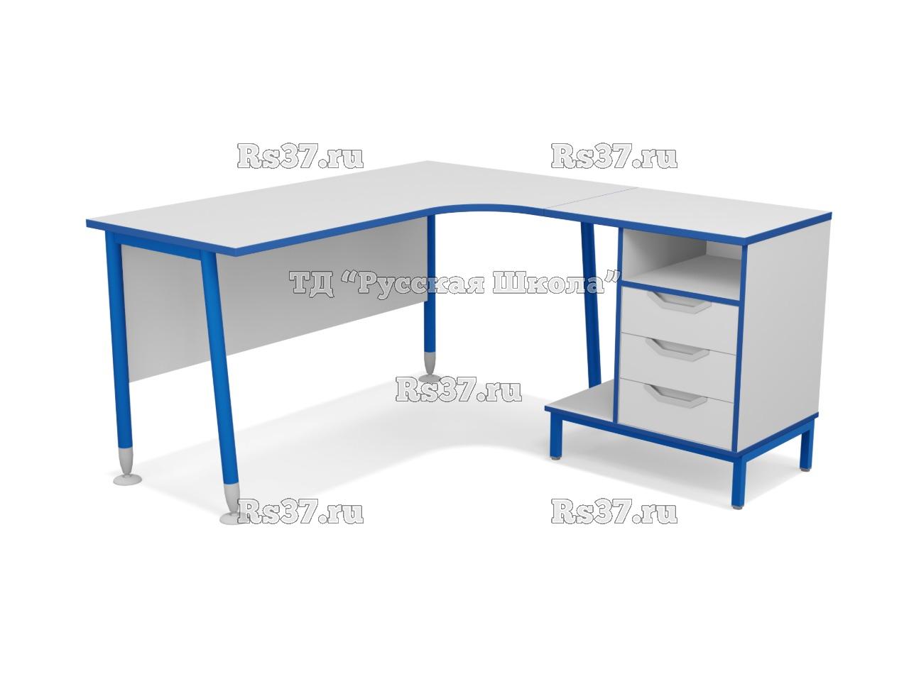 Стол угловой ЛИГА 17 с тумбой и подставкой для системного блока (ст. Серая, мк. Синий)