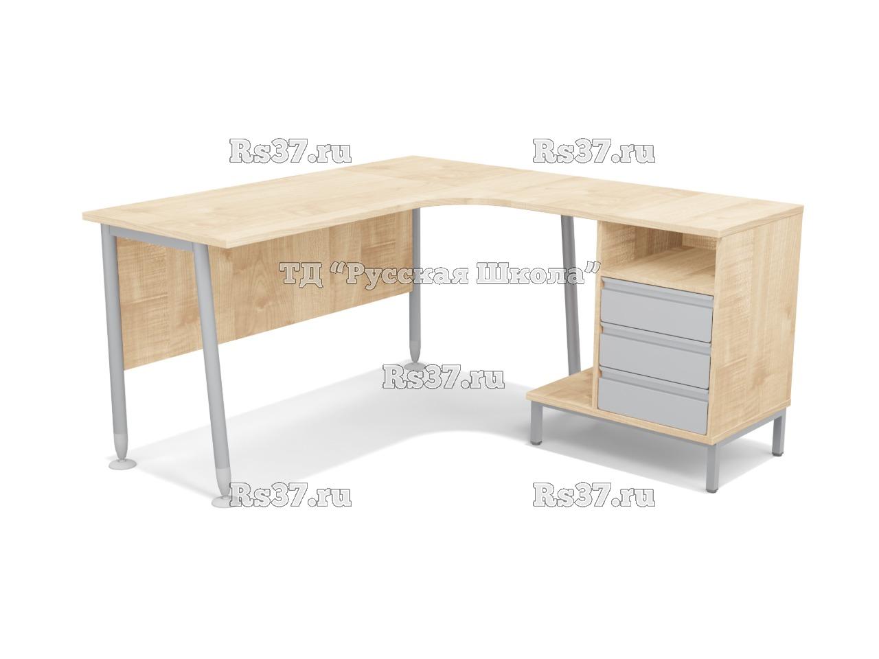 Стол угловой ЛИГА 18 с тумбой и подставкой для системного блока с металлофасадами (ст. Клён, мк. Серый)