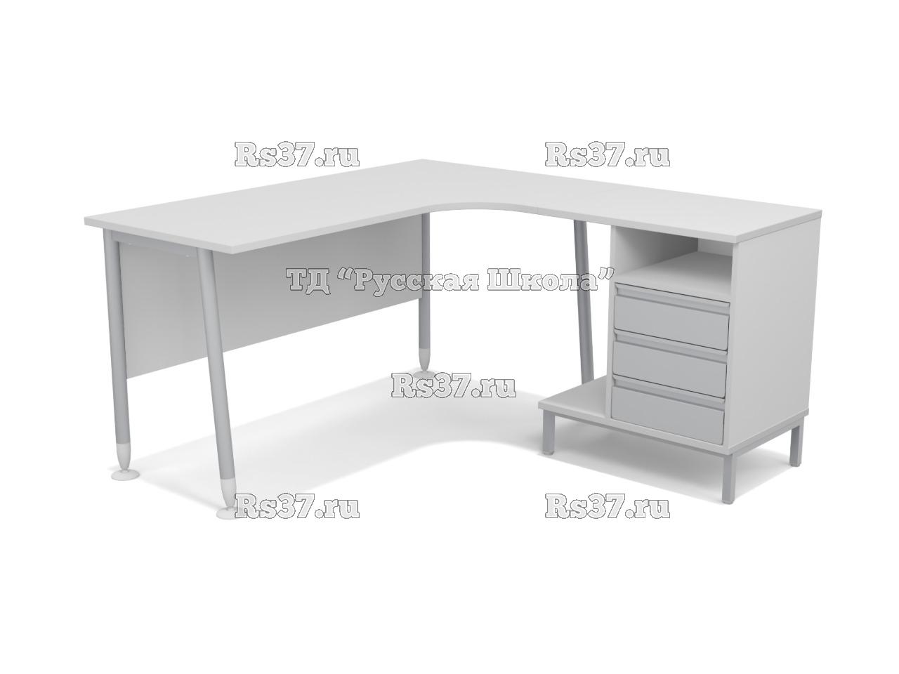 Стол угловой ЛИГА 18 с тумбой и подставкой для системного блока с металлофасадами (ст. Серая, мк. Серый)