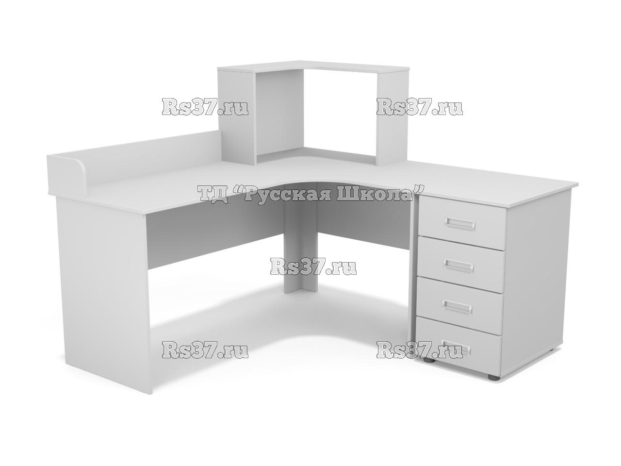 Стол угловой с бортиком и надстройкой, с приставной тумбой 4 ящика (ст. Серая, кр. Серая)
