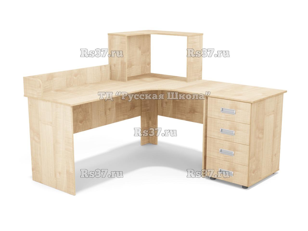Стол угловой с бортиком и надстройкой, с приставной тумбой 4 ящика (ст. Клён, кр. Клён)