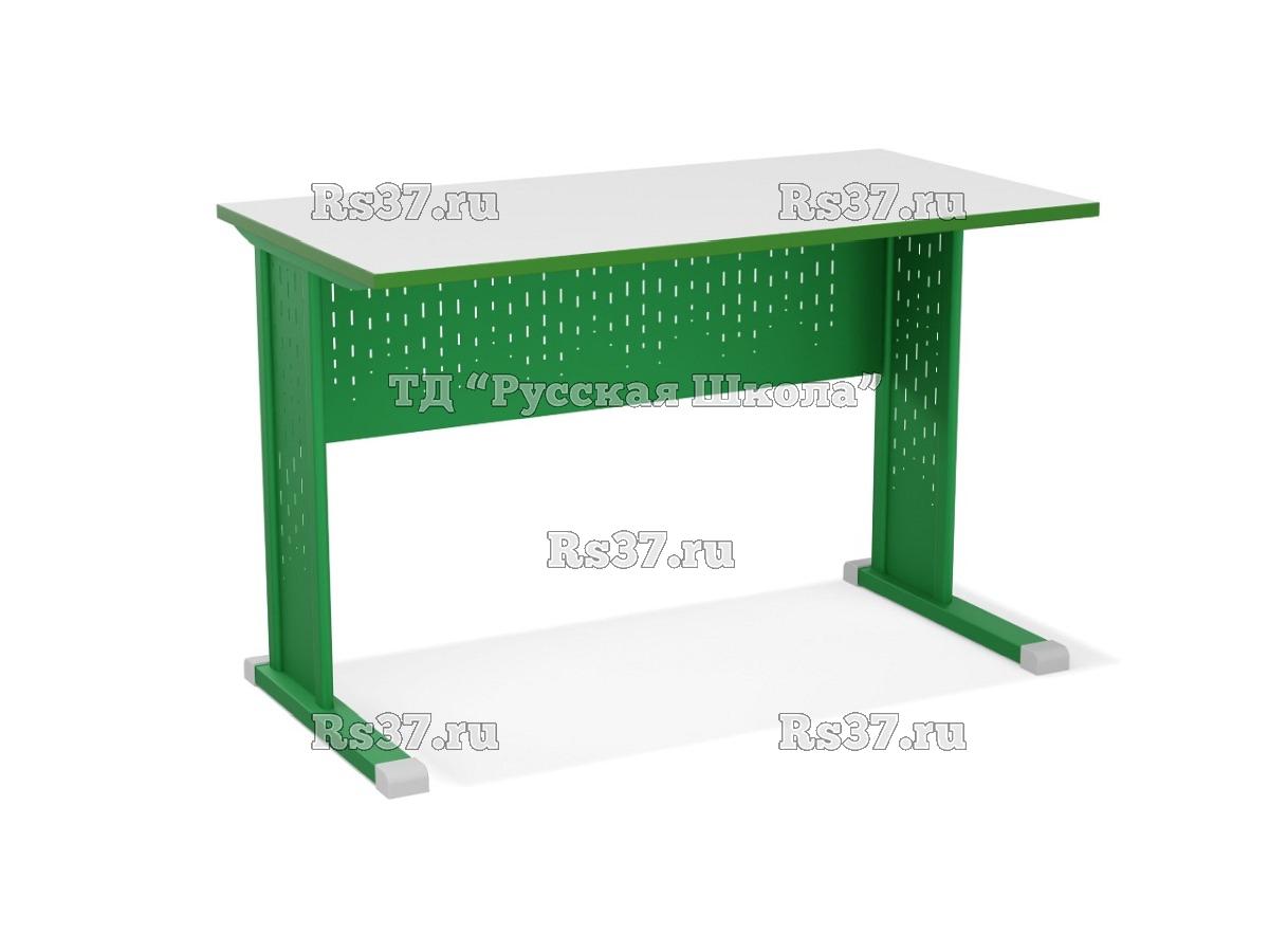 Стол учителя на м/к с перфорированным экраном и вставками, тип перфорации «Дождик» (ст. Серая, мк. Зелёный)