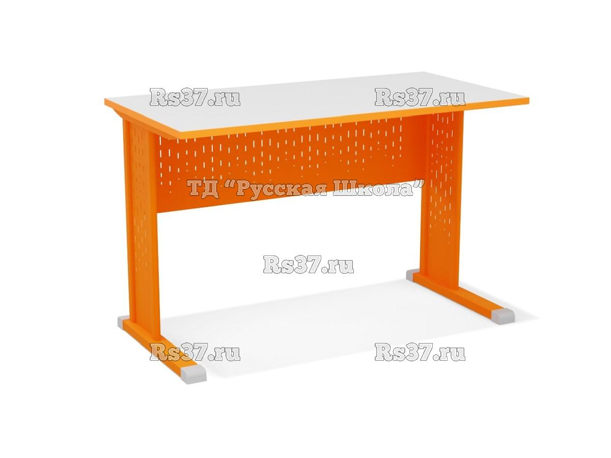 Стол учителя на м/к с перфорированным экраном и вставками, тип перфорации «Дождик» (ст. Серая, мк. Оранжевый)